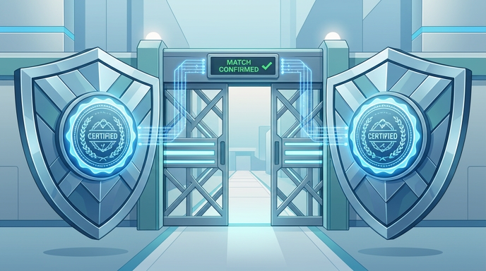 Two shields authenticating each other during a mutual TLS handshake.