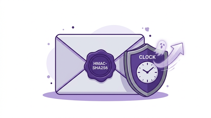 A signed webhook envelope protected by HMAC and a timestamp check.